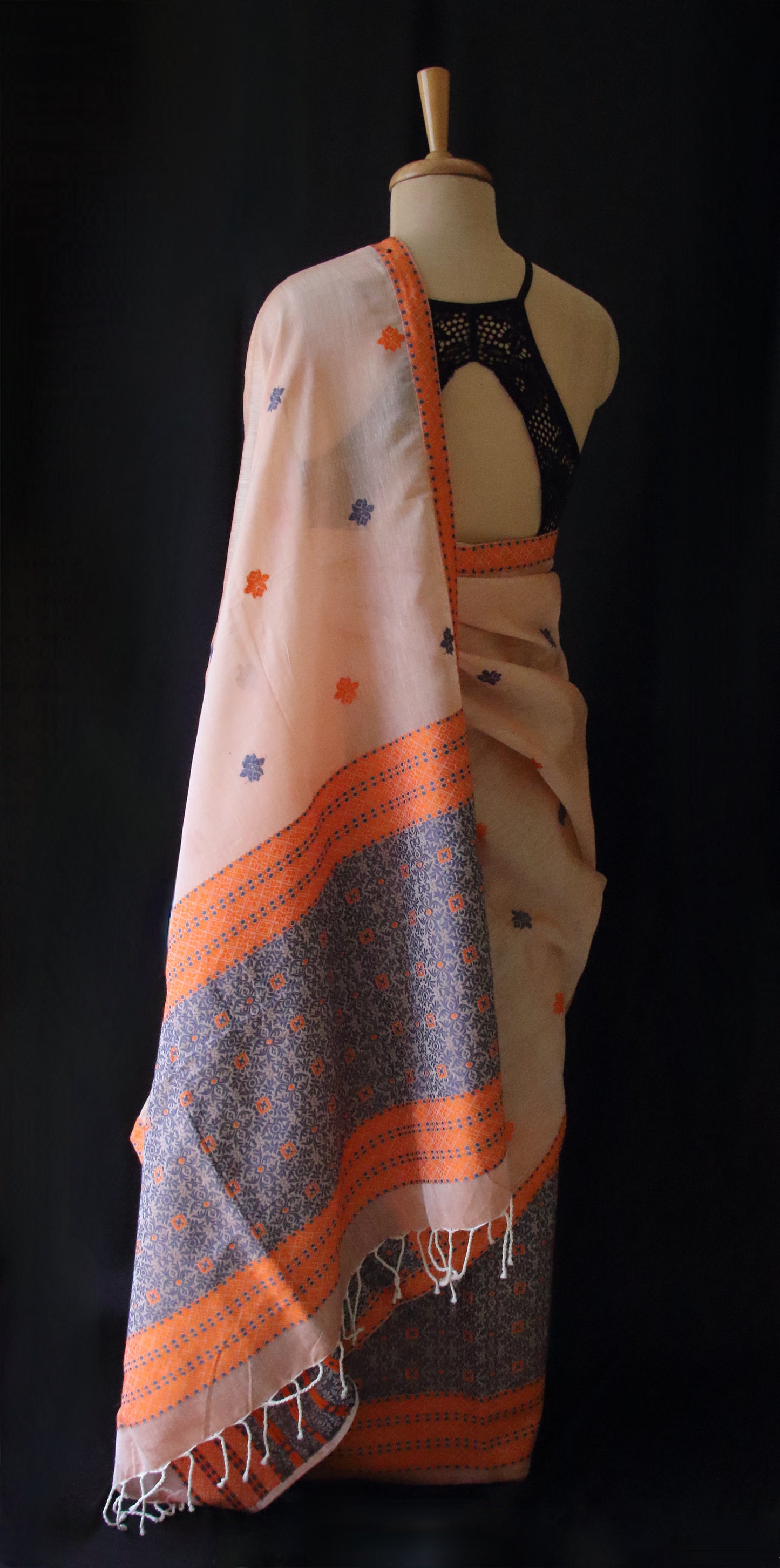 Peach Cotton Silk Traditional Handloom Mekhela Chador Set