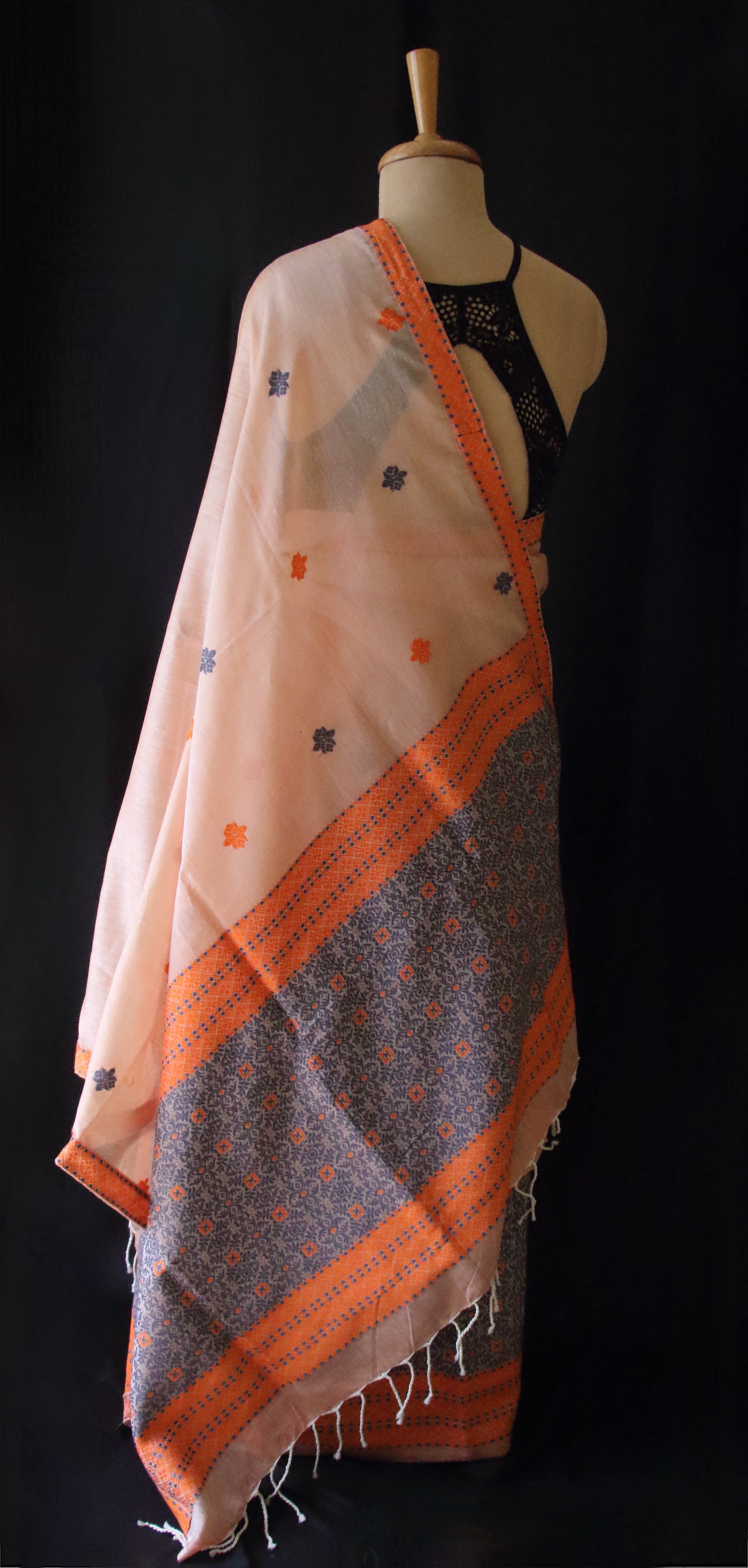 Peach Cotton Silk Traditional Handloom Mekhela Chador Set