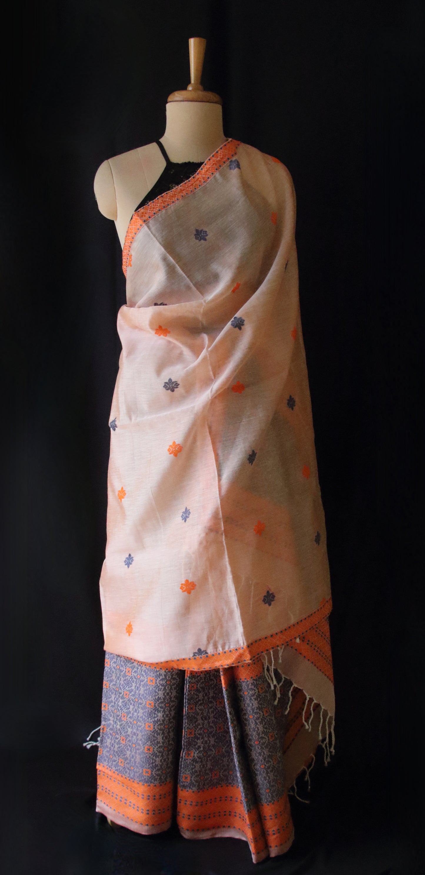 Peach Cotton Silk Traditional Handloom Mekhela Chador Set