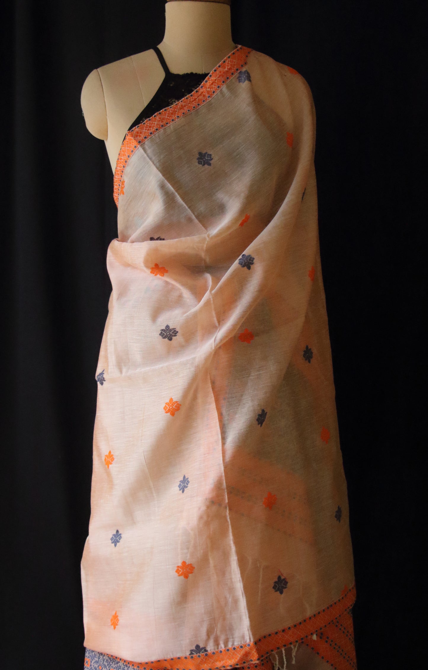 Peach Cotton Silk Traditional Handloom Mekhela Chador Set