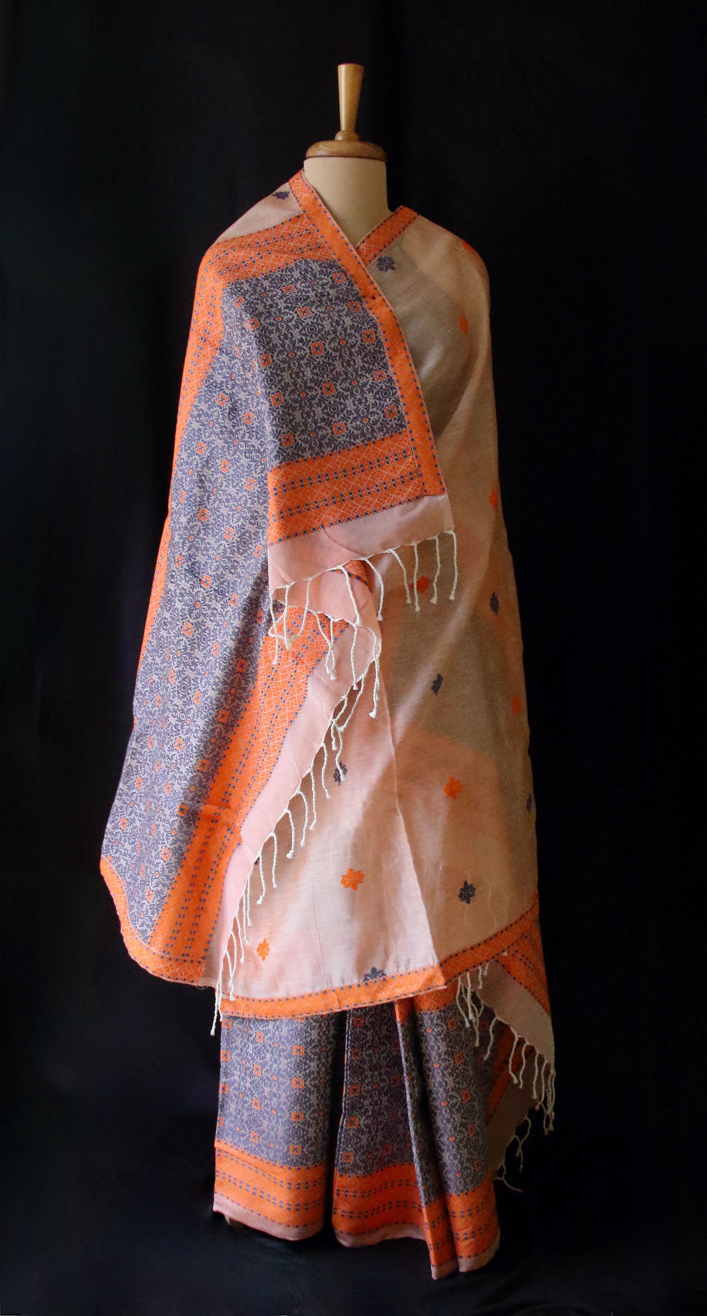 Peach Cotton Silk Traditional Handloom Mekhela Chador Set