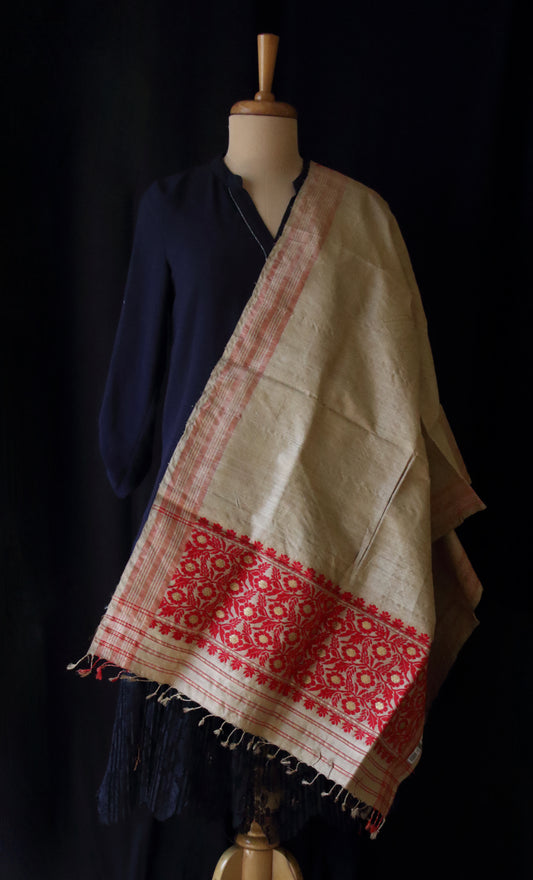 Handloom Traditional Muga Silk Shawl / Gamucha from Assam