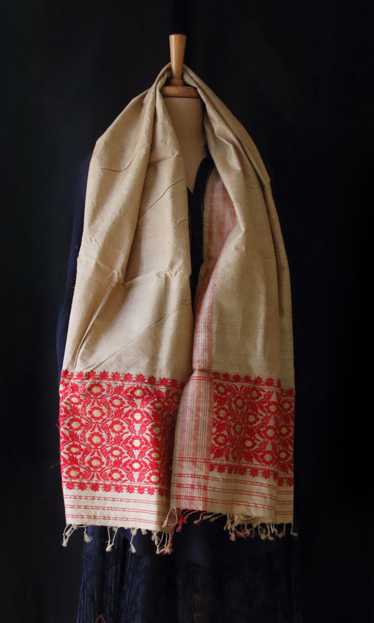 Handloom Traditional Muga Silk Shawl / Gamucha from Assam