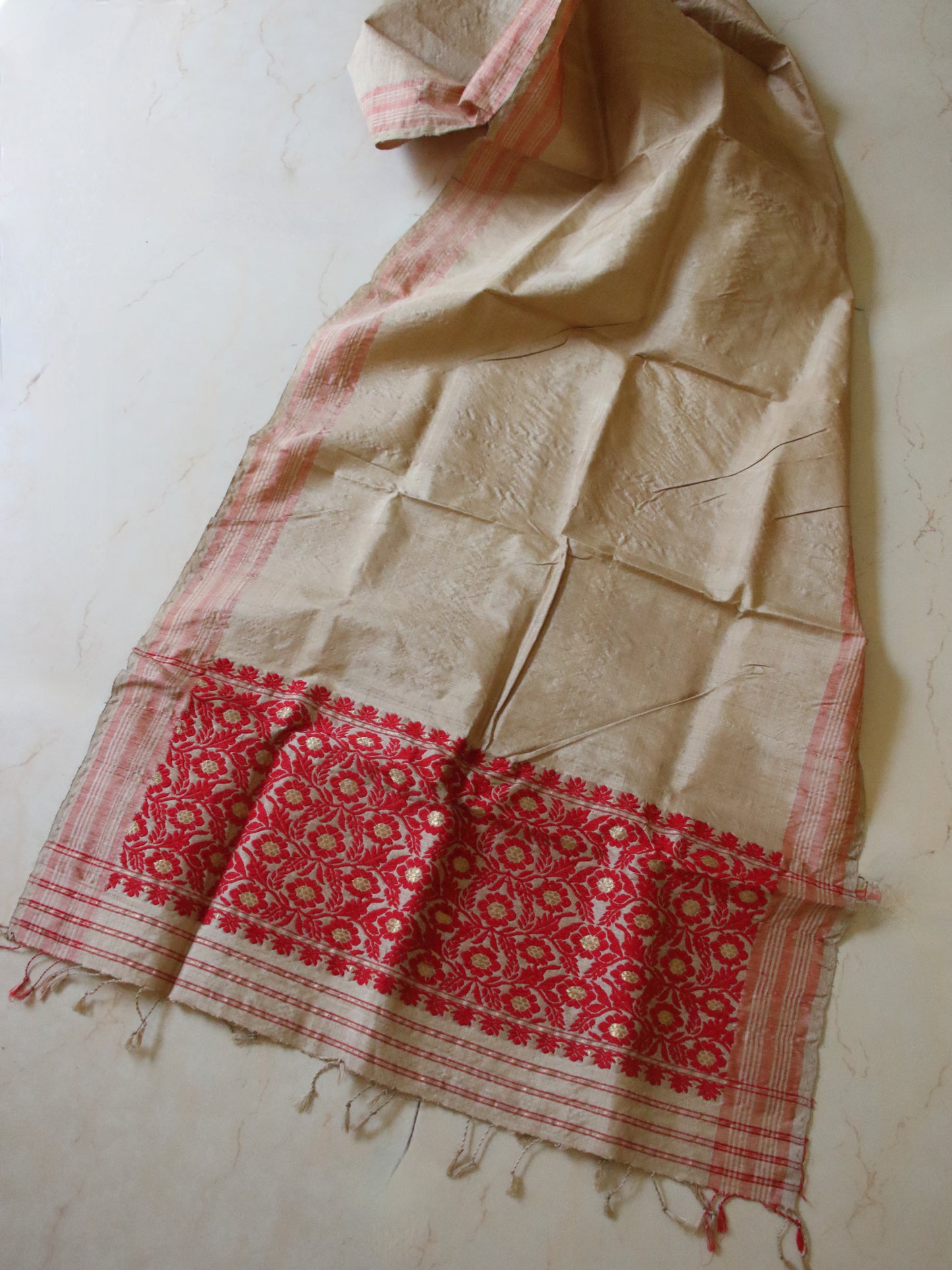Handloom Traditional Muga Silk Shawl / Gamucha from Assam