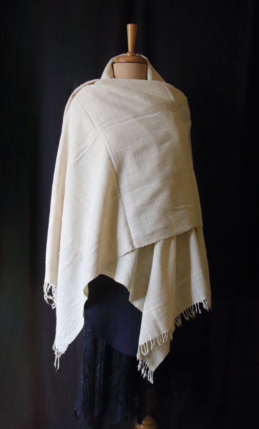 Natural Off White Handwoven Eri Silk Shawl from Assam