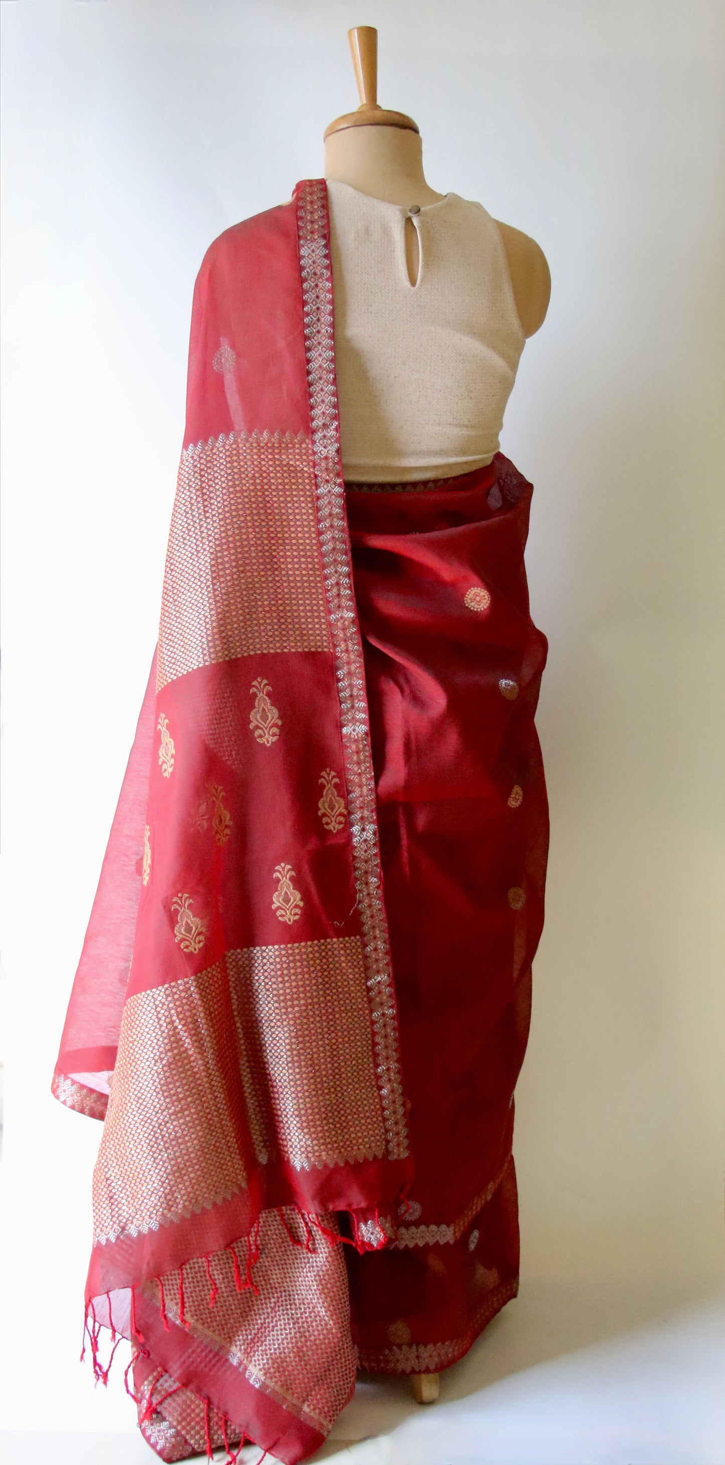 Red Handloom Cotton Silk Saree from Assam