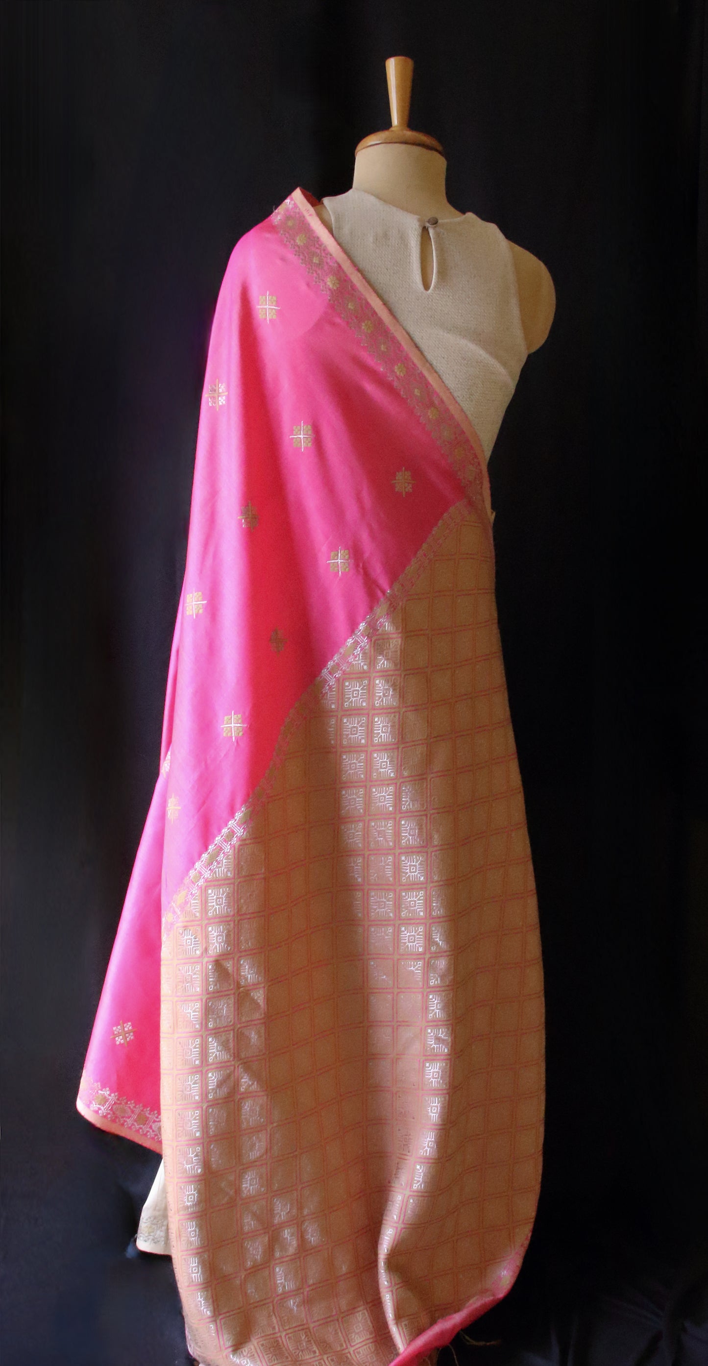 Beige / Pink Handloom Silk Saree from Assam