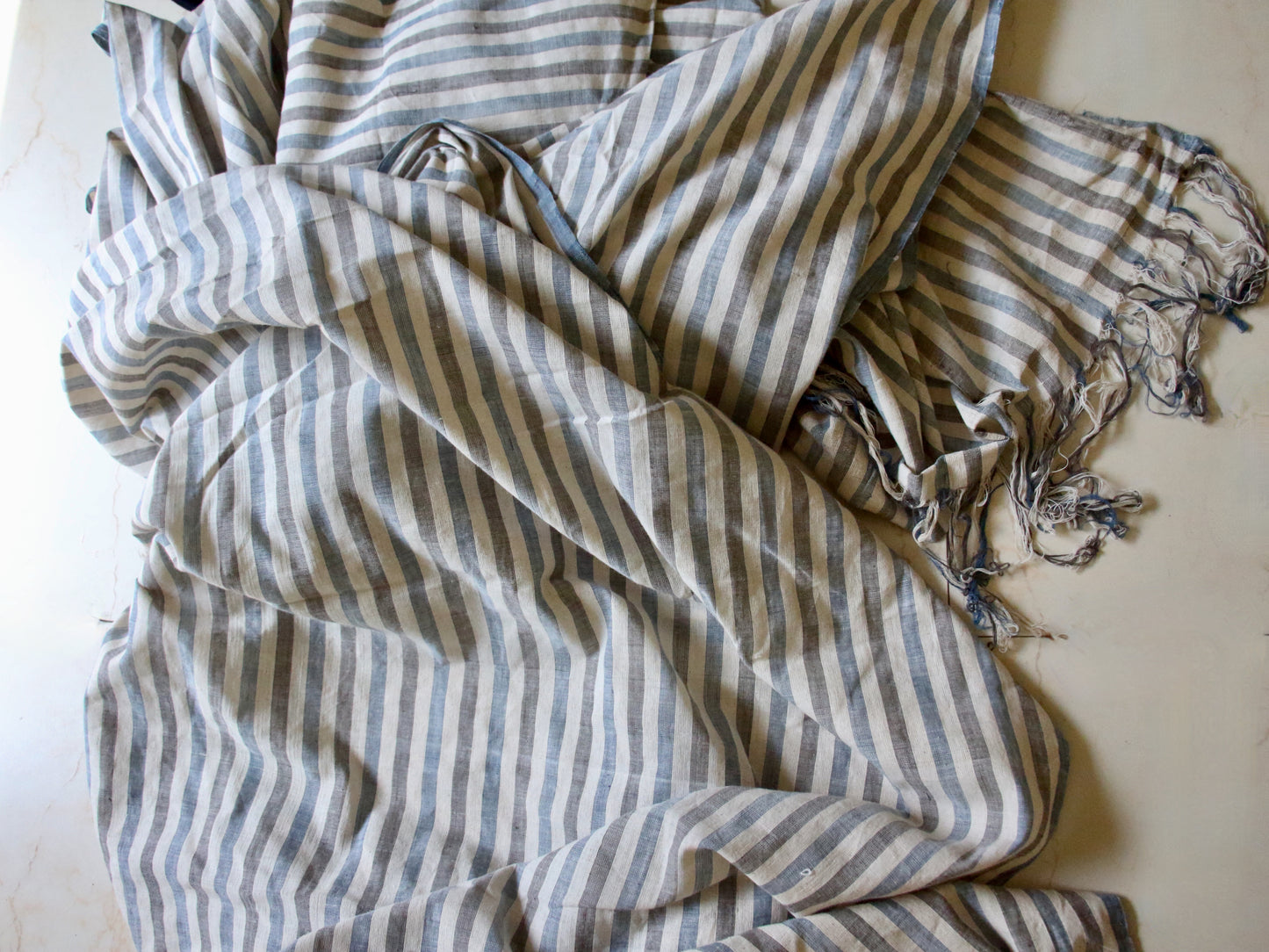 Hand Woven and Natural Dyed Stripe Cotton Yardage from Assam , India