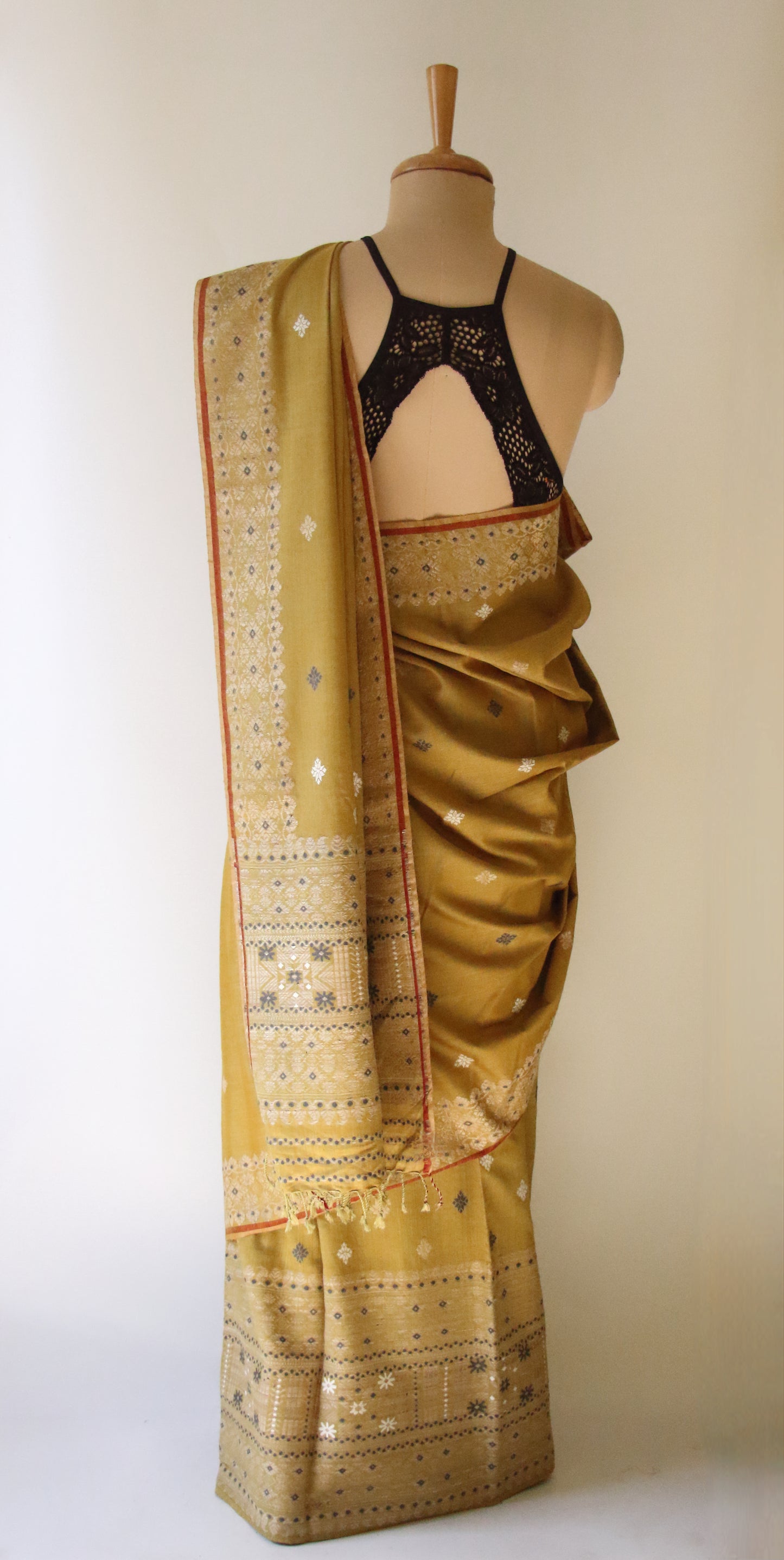 Olive Green Natural Dyed  Eri Silk Traditional Mekhela Chador Set