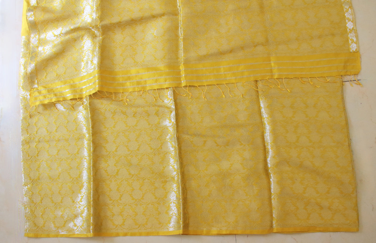 Lemon Yellow Mulberry Silk Traditional Mekhla Chador Set