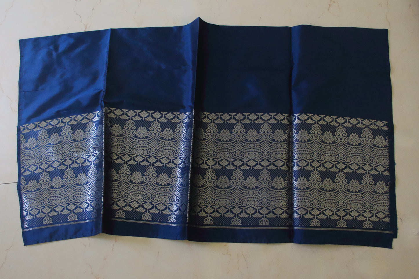Navy Blue Colour Handloom Mulberry Silk Mekhla Chador Set