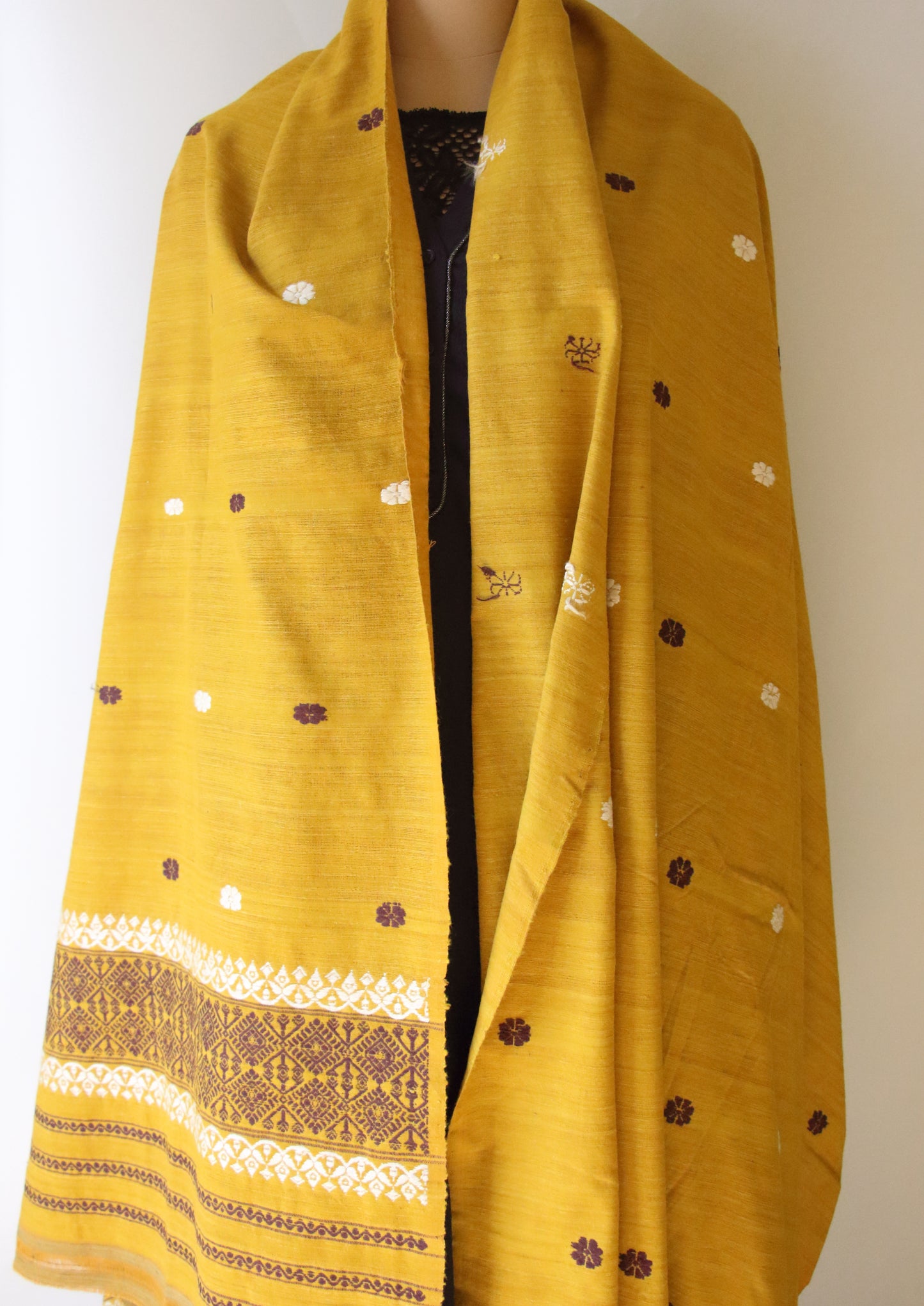 Handwoven Natural Dyed Cotton Eri Silk Shawl from Assam