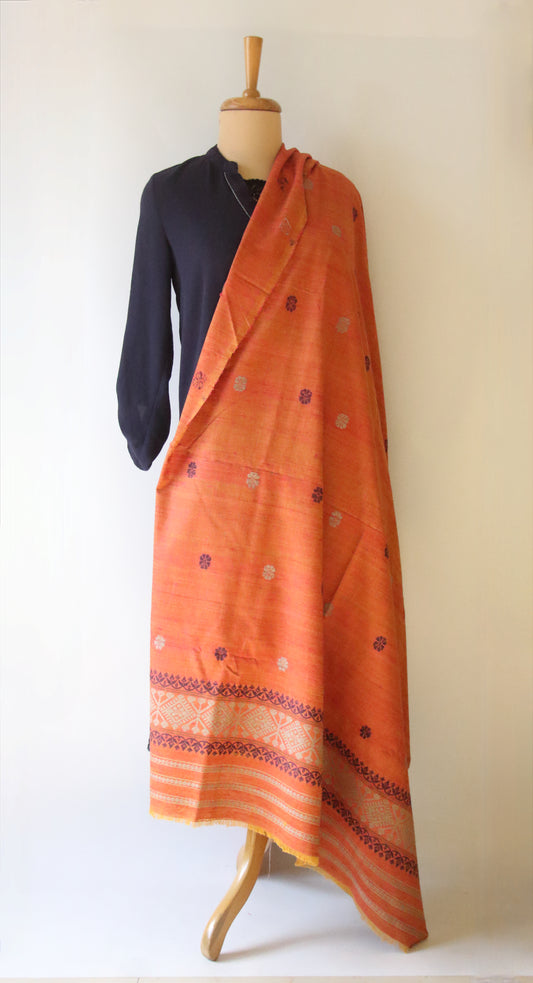 Handwoven Natural Dyed Cotton Eri Silk Shawl from Assam