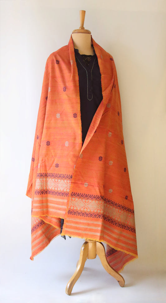 Handwoven Natural Dyed Cotton Eri Silk Shawl from Assam