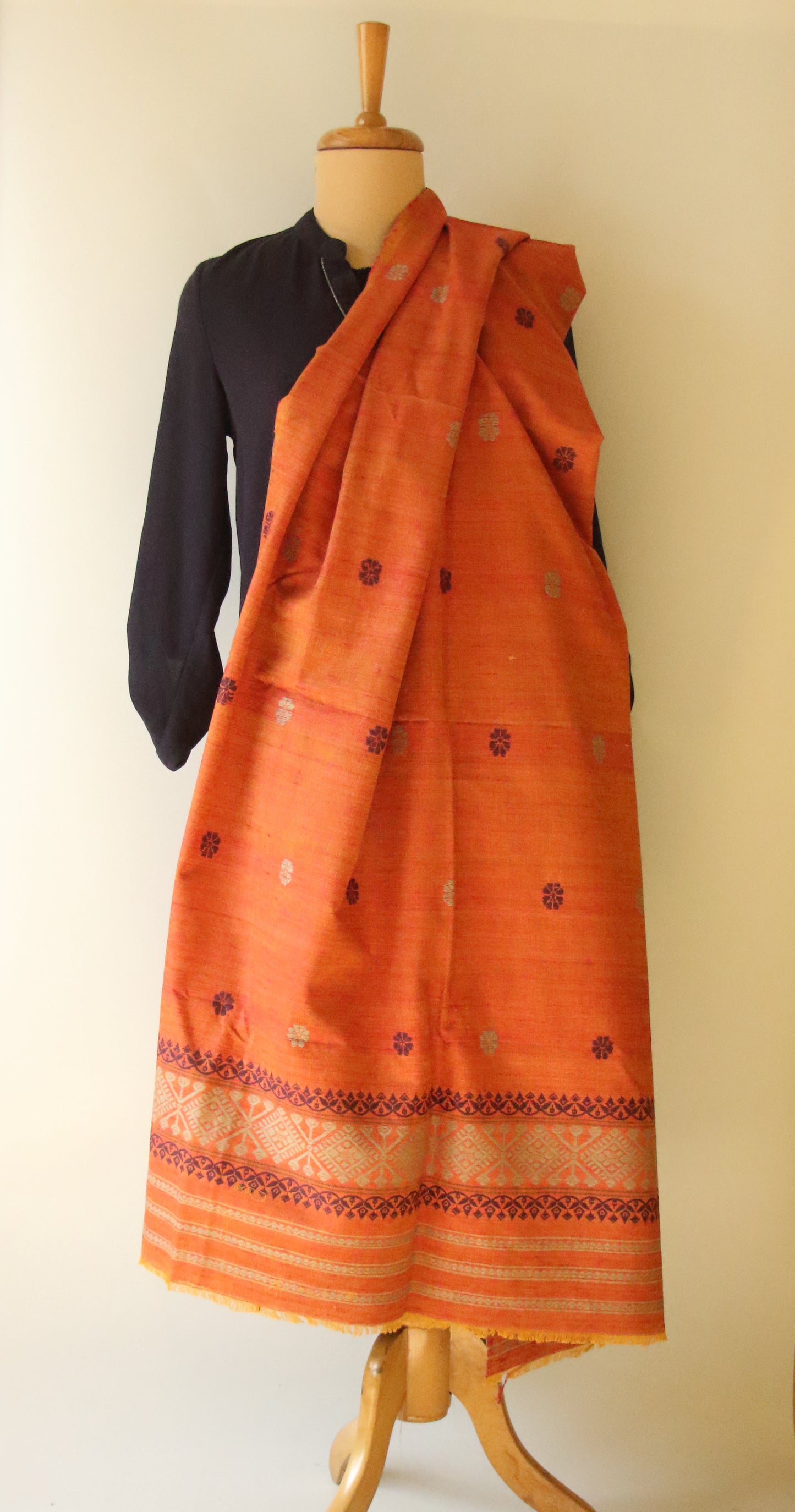 Handwoven Natural Dyed Cotton Eri Silk Shawl from Assam