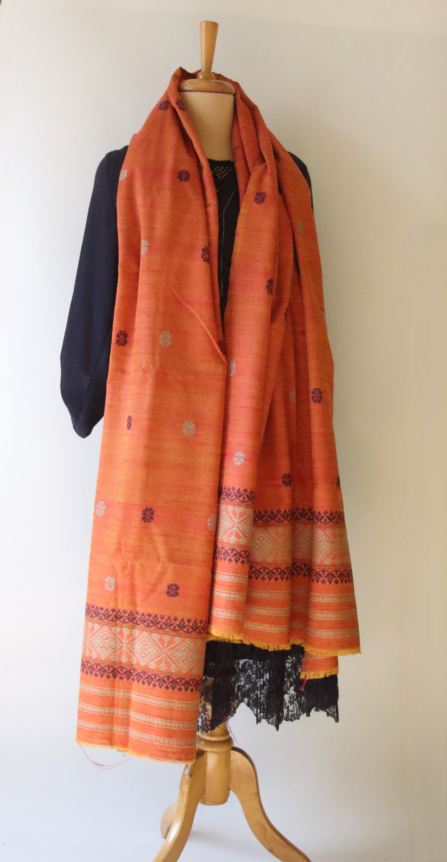 Handwoven Natural Dyed Cotton Eri Silk Shawl from Assam