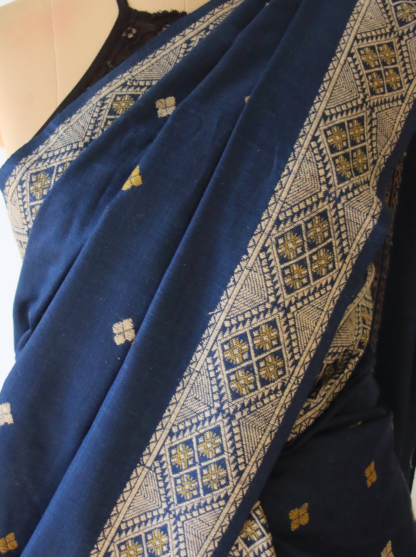 Indigo Narural Dyed Eri Silk Traditional Mekhela Chador Set