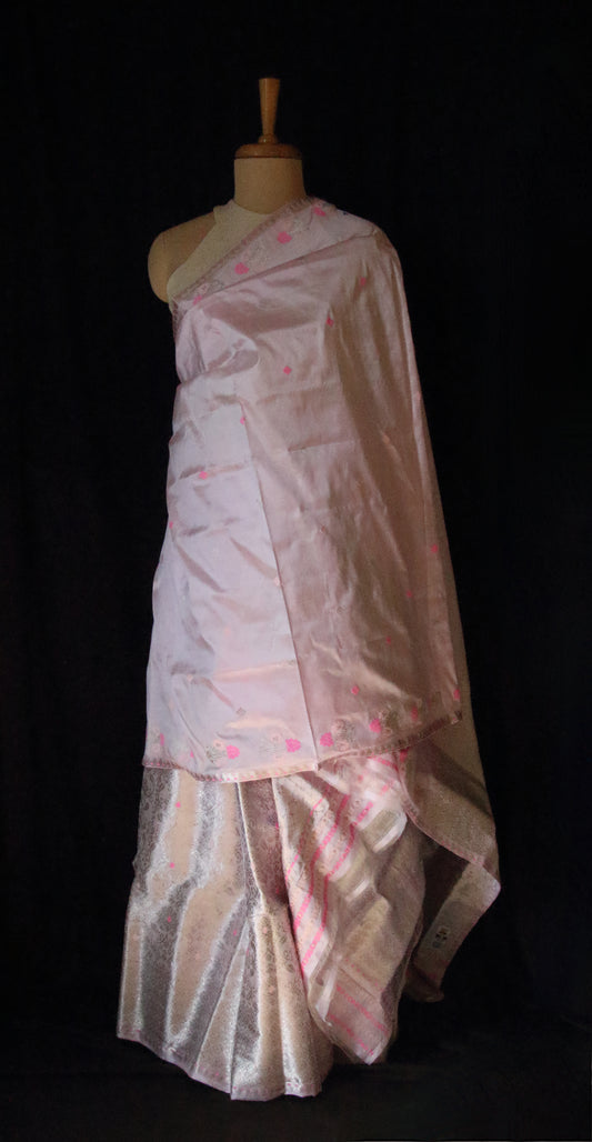Soft Pink Traditional Handloom Mulberry Silk Mekhla Chador Set