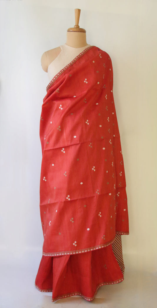 Rust Orange Natural dyed Handloom Silk Saree from Assam