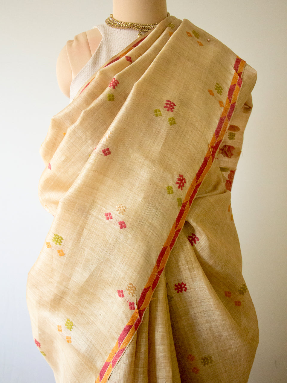 Muga Silk Saree with natural dyed Eri Silk  motifs from Assam