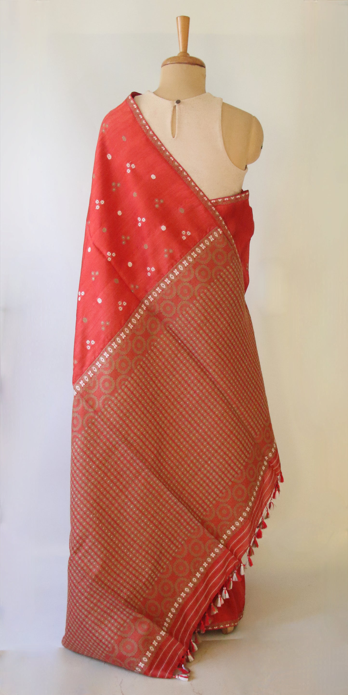 Rust Orange Natural dyed Handloom Silk Saree from Assam