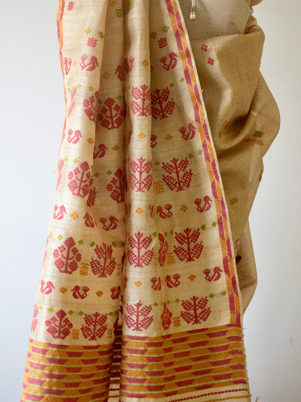 Muga Silk Saree with natural dyed Eri Silk  motifs from Assam