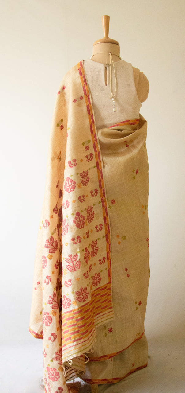 Muga Silk Saree with natural dyed Eri Silk  motifs from Assam