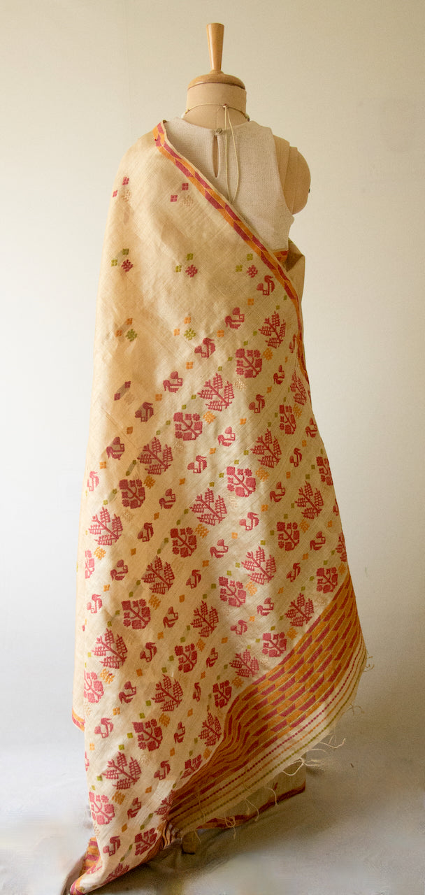 Muga Silk Saree with natural dyed Eri Silk  motifs from Assam