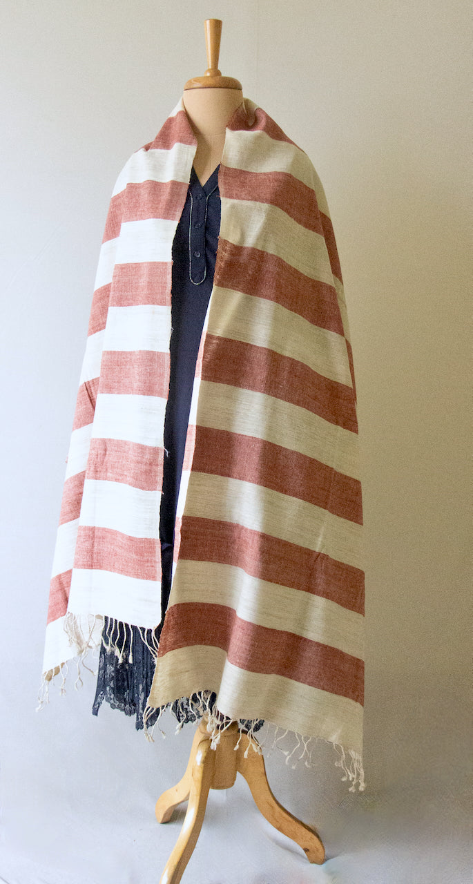 Pink Stripe Natural Dyed Eri silk Handloom Shawl from Assam