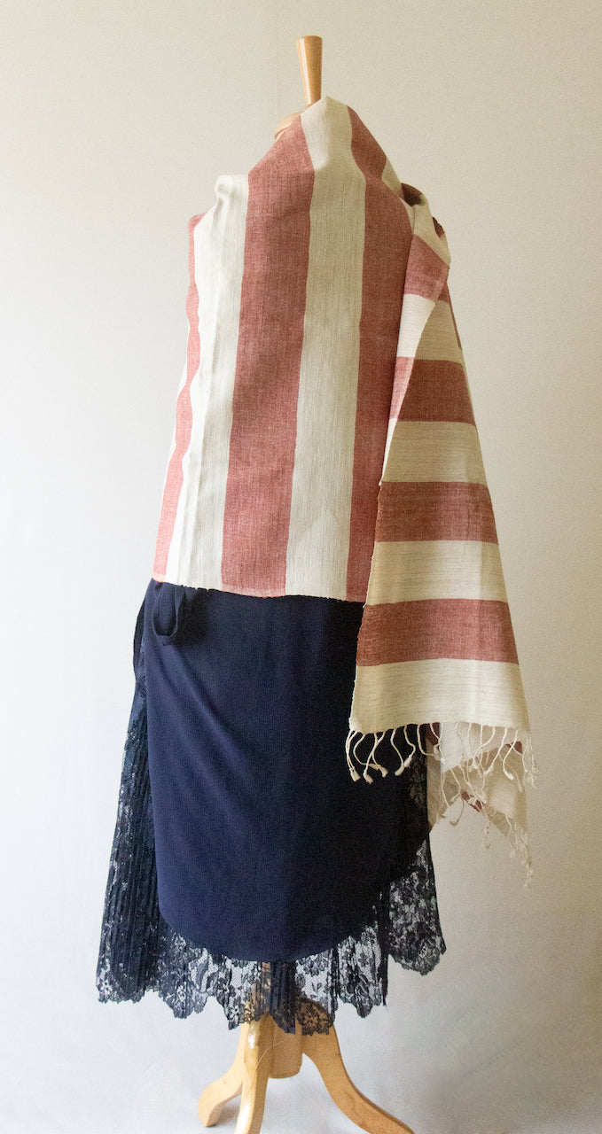 Pink Stripe Natural Dyed Eri silk Handloom Shawl from Assam