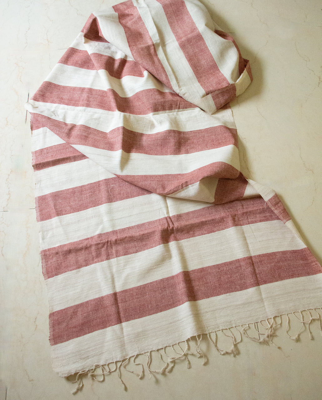 Pink Stripe Natural Dyed Eri silk Handloom Shawl from Assam