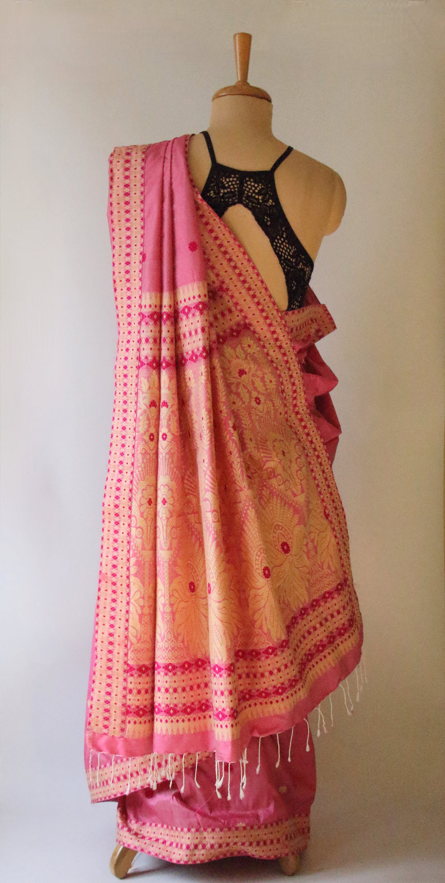 Blush Pink Handloom Silk Saree from Assam
