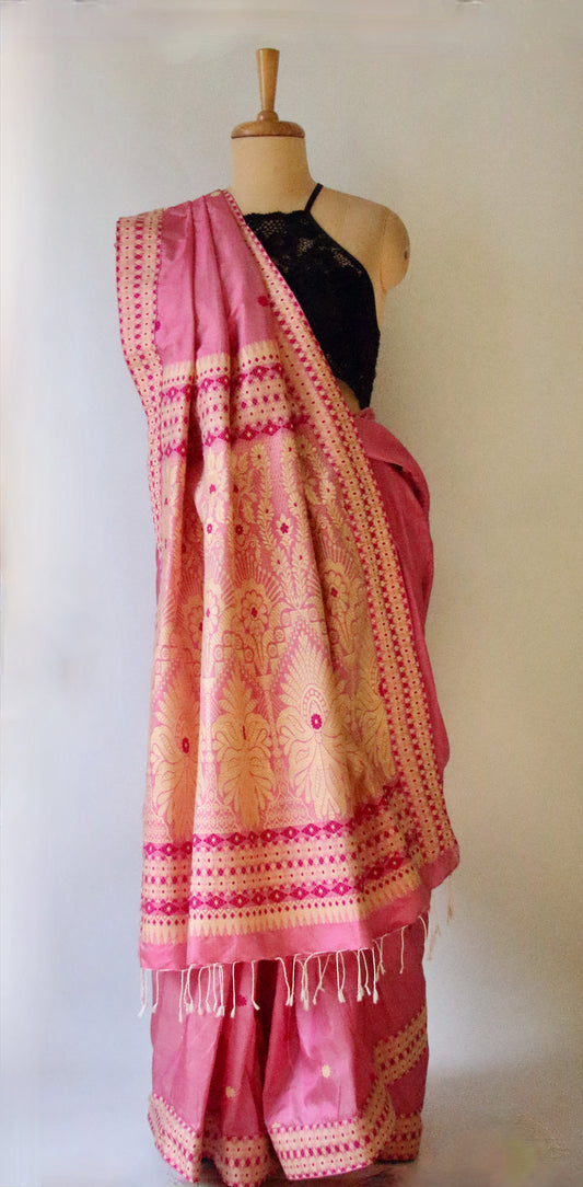 Blush Pink Handloom Silk Saree from Assam