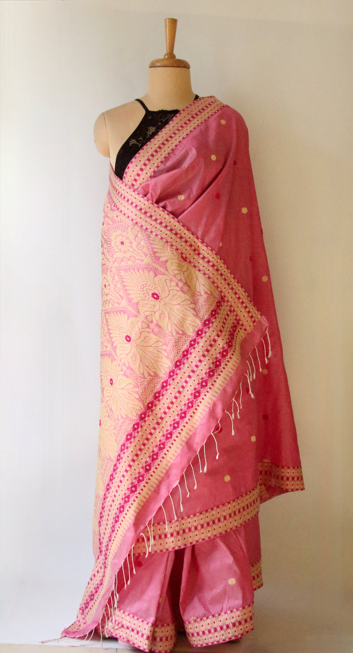 Blush Pink Handloom Silk Saree from Assam