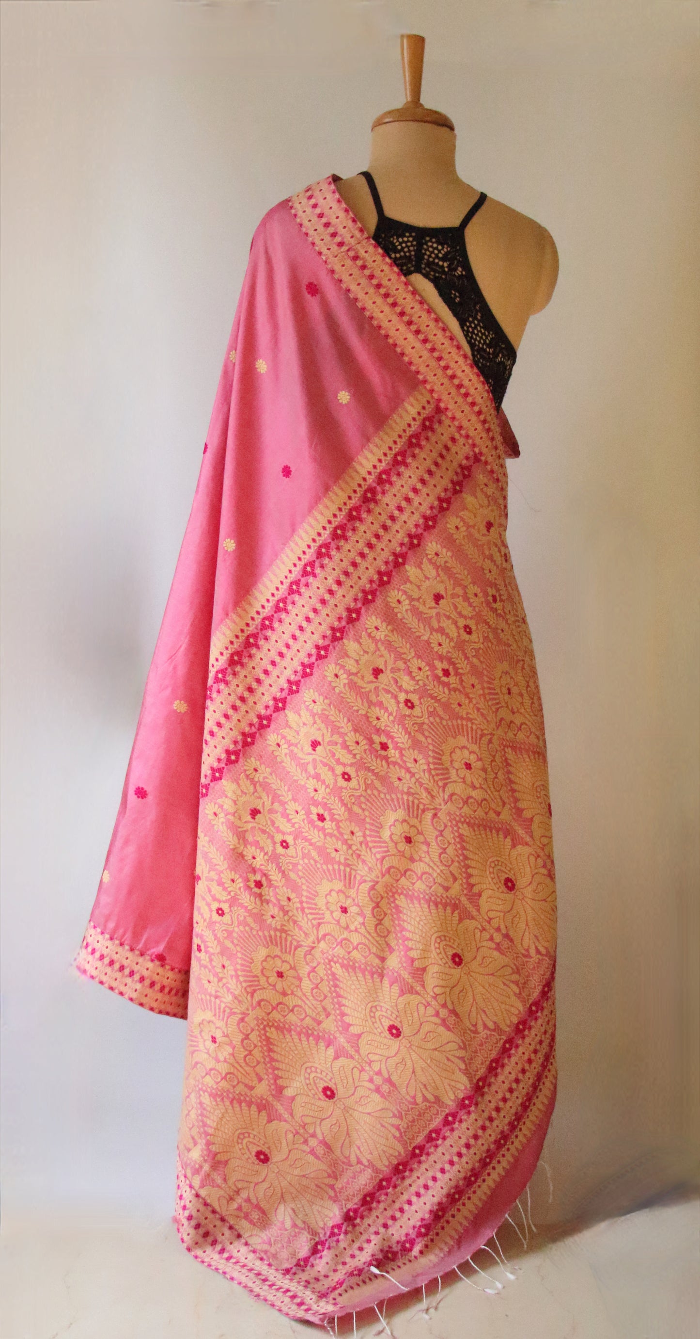 Blush Pink Handloom Silk Saree from Assam
