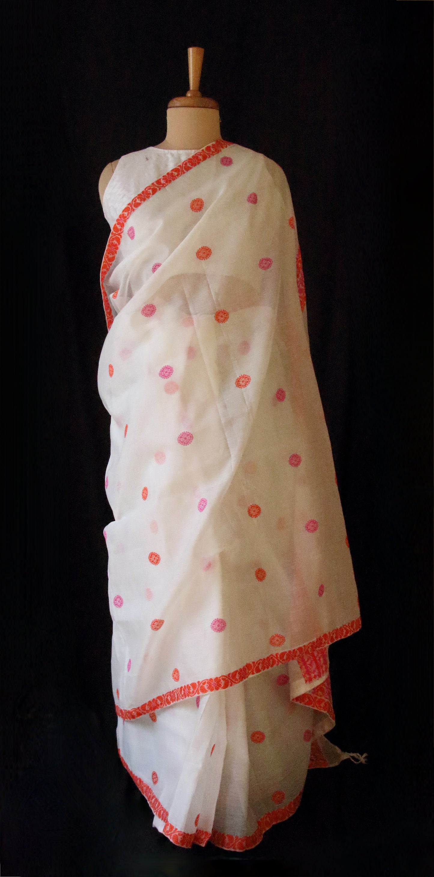 White Handloom Cotton Silk Saree from Assam