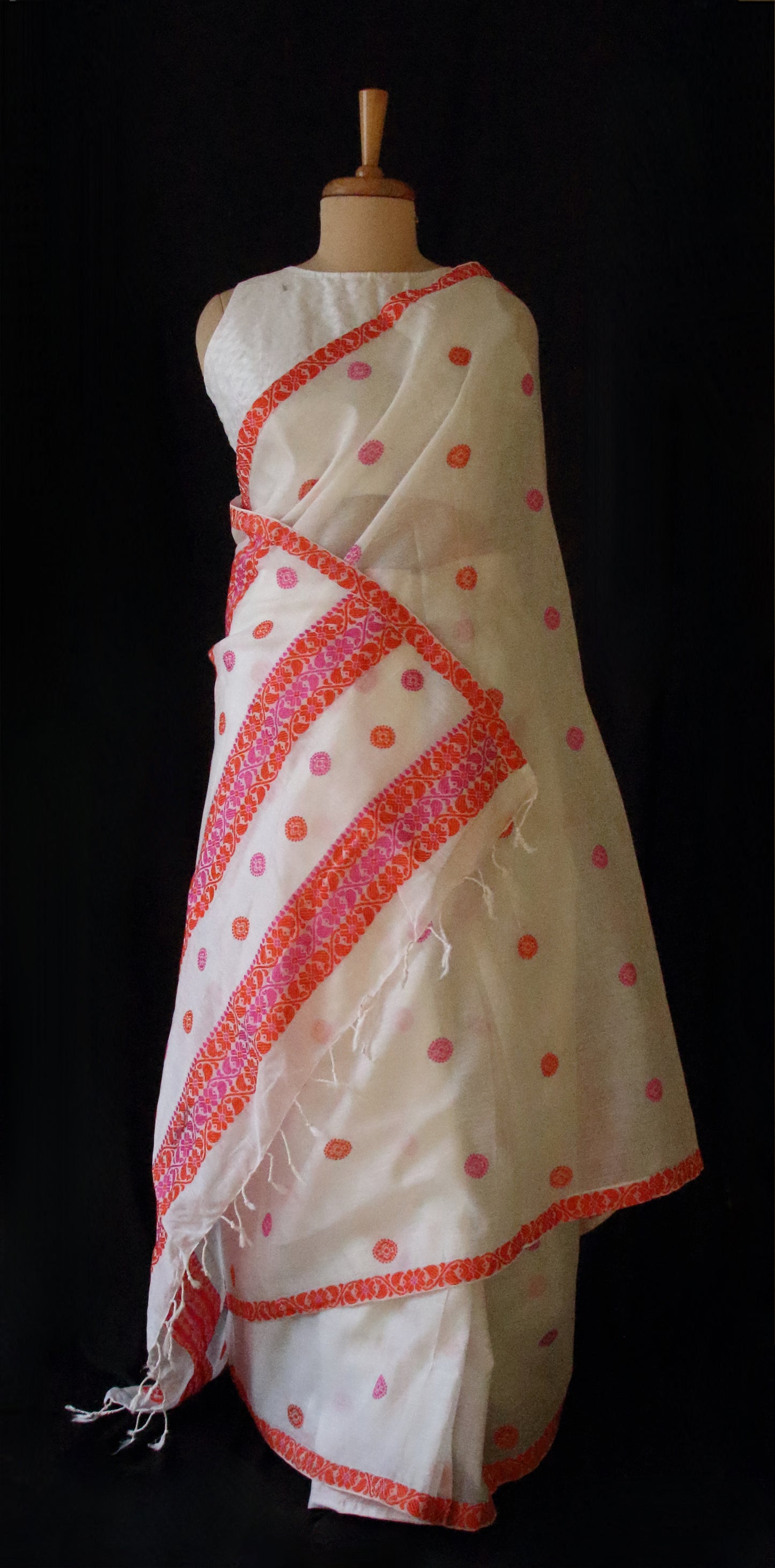 White Handloom Cotton Silk Saree from Assam