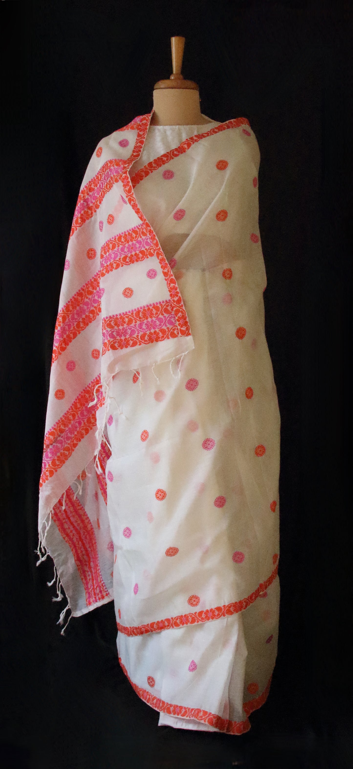 White Handloom Cotton Silk Saree from Assam