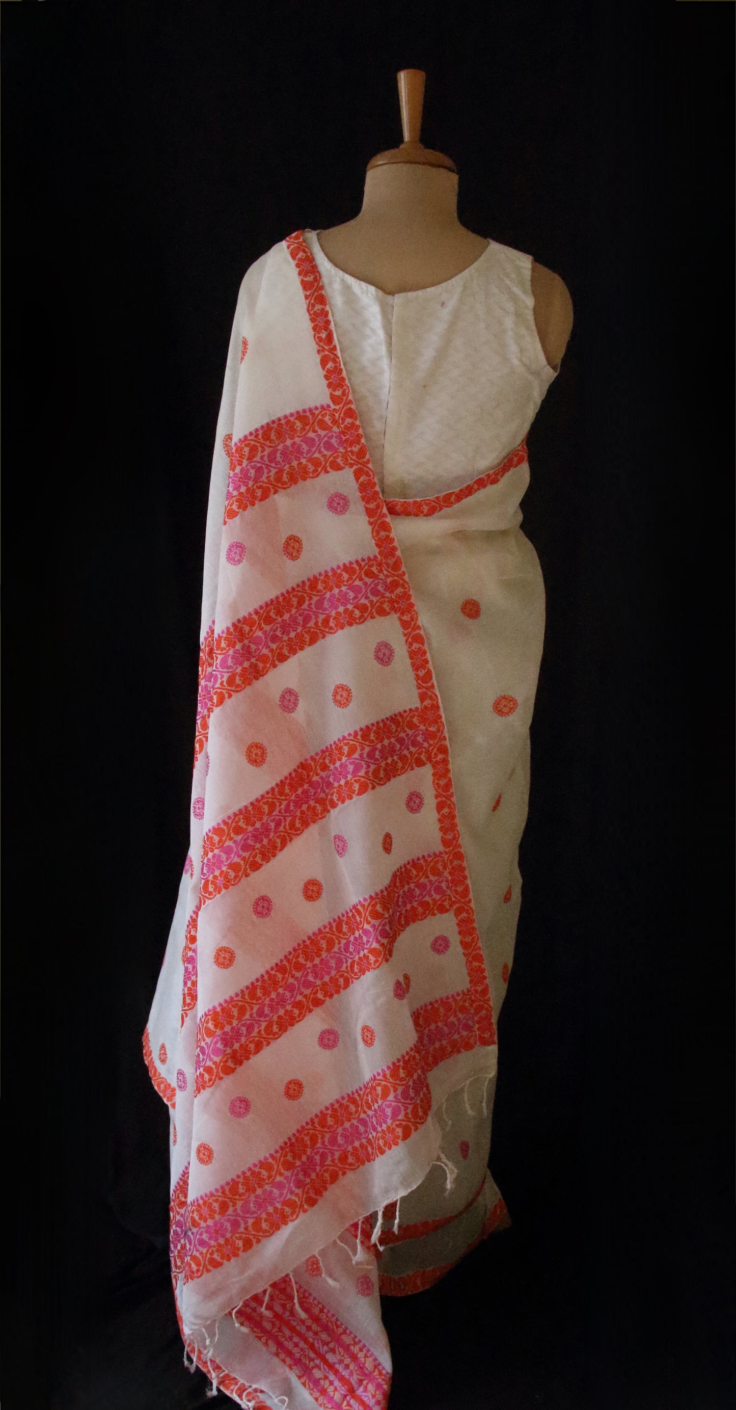 White Handloom Cotton Silk Saree from Assam