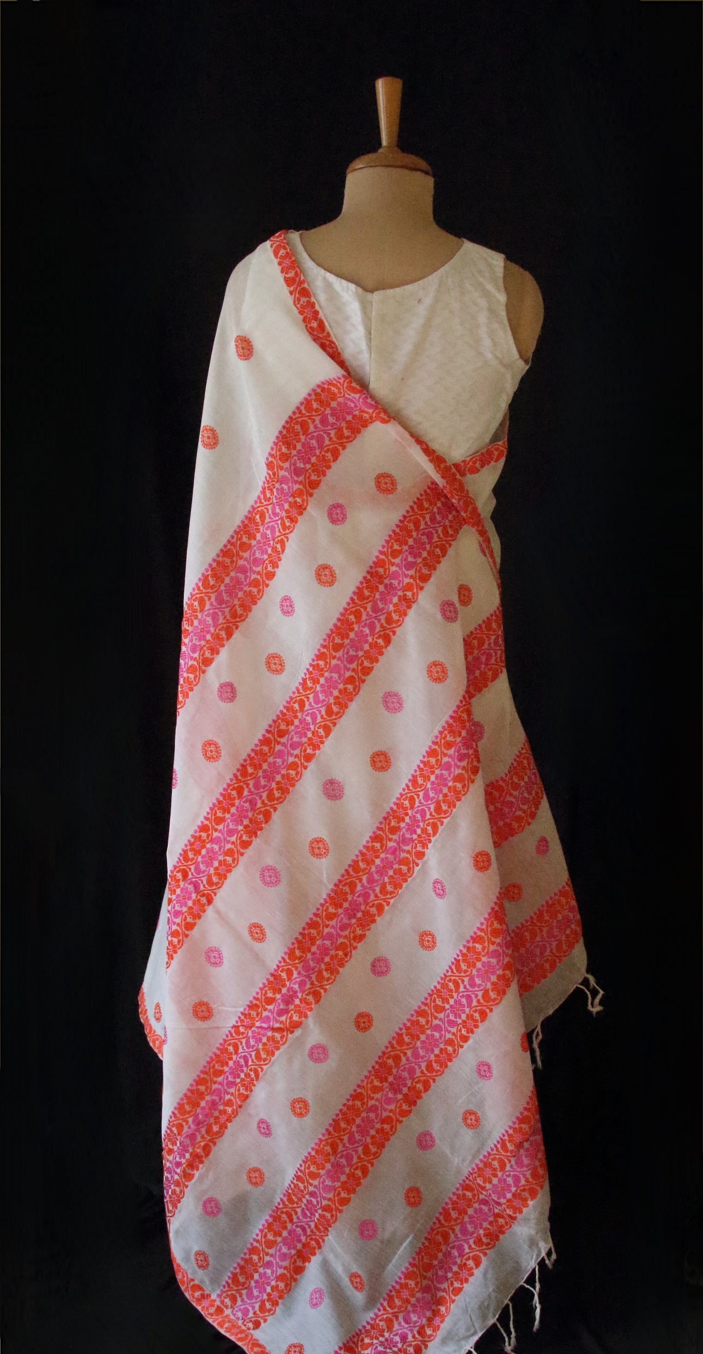 White Handloom Cotton Silk Saree from Assam