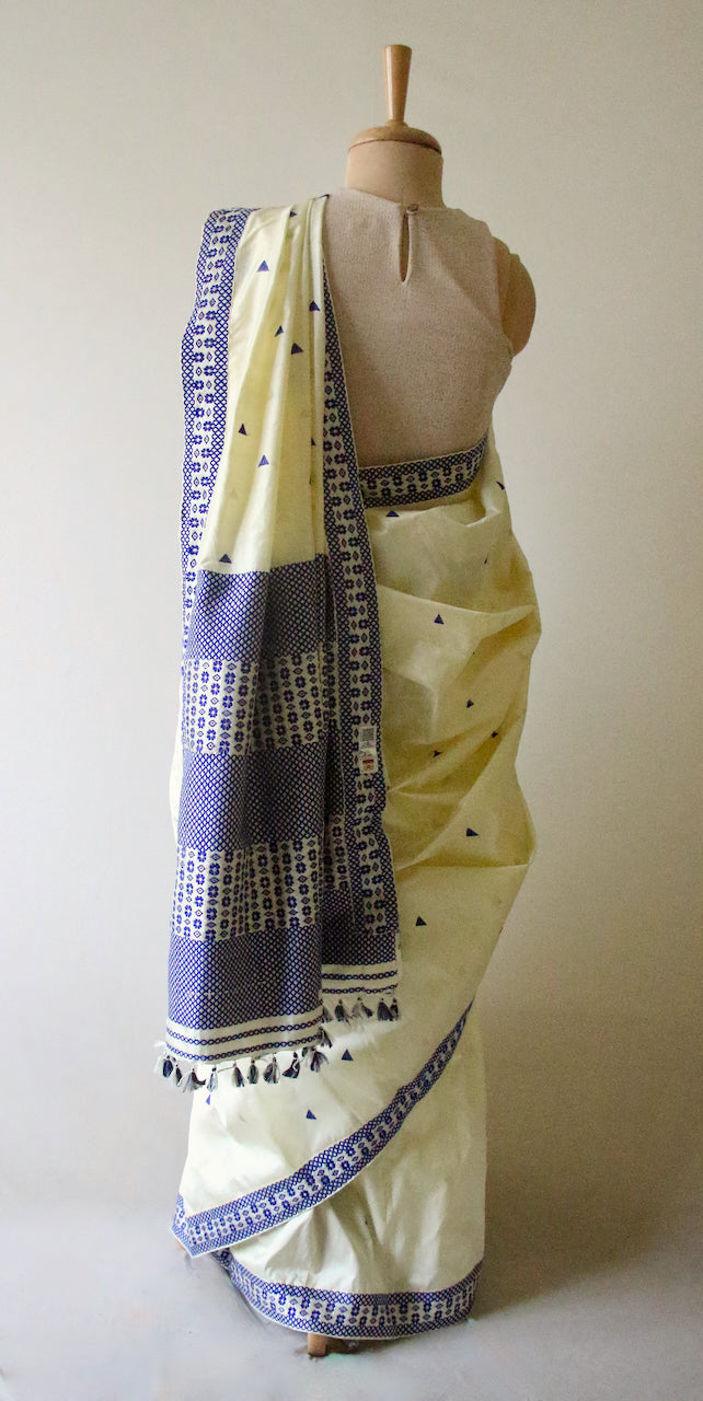 Soft Lemon Colour Handloom Mulberry Silk Saree from Assam