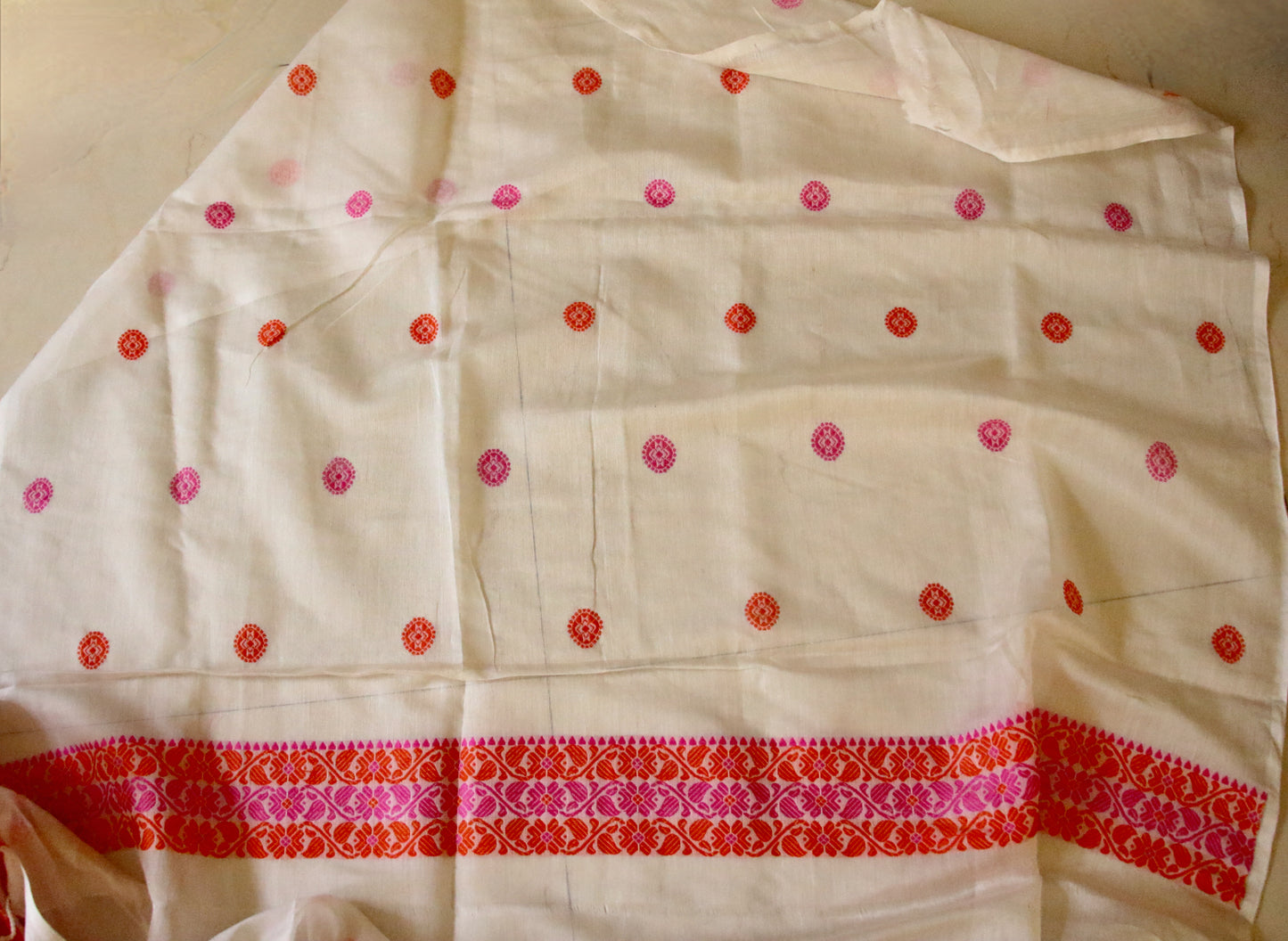 White Handloom Cotton Silk Saree from Assam