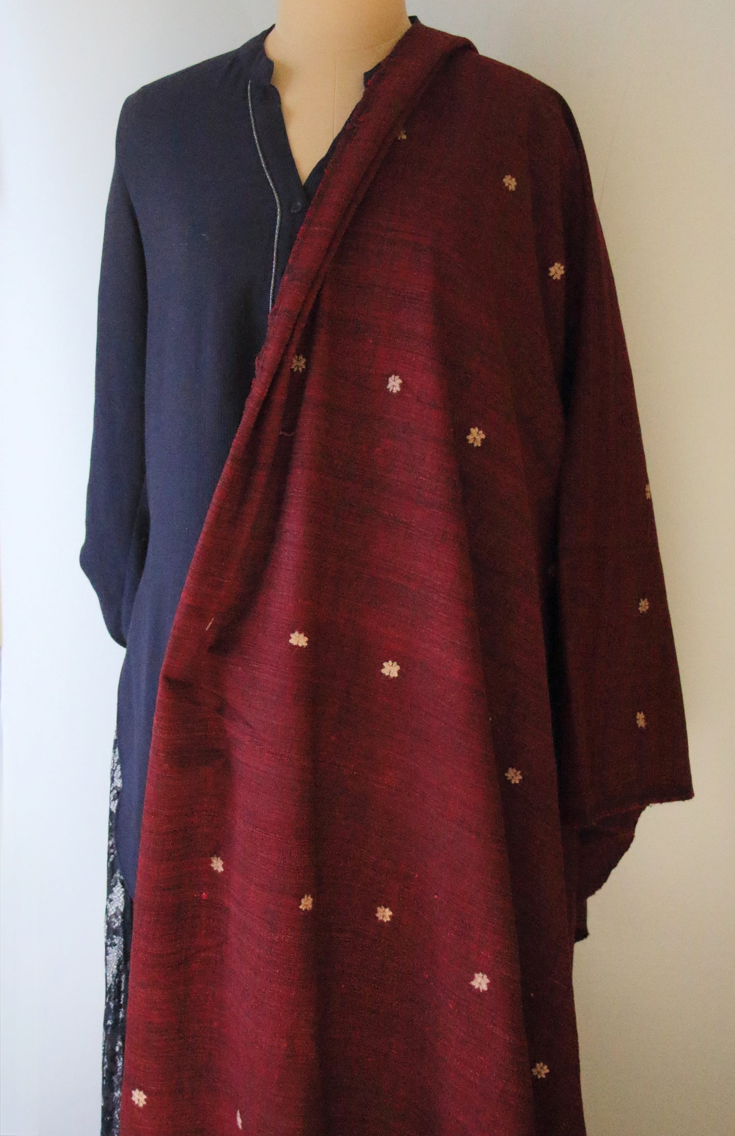 Handwoven Maroon Hand Spun Eri Silk Shawl From Assam
