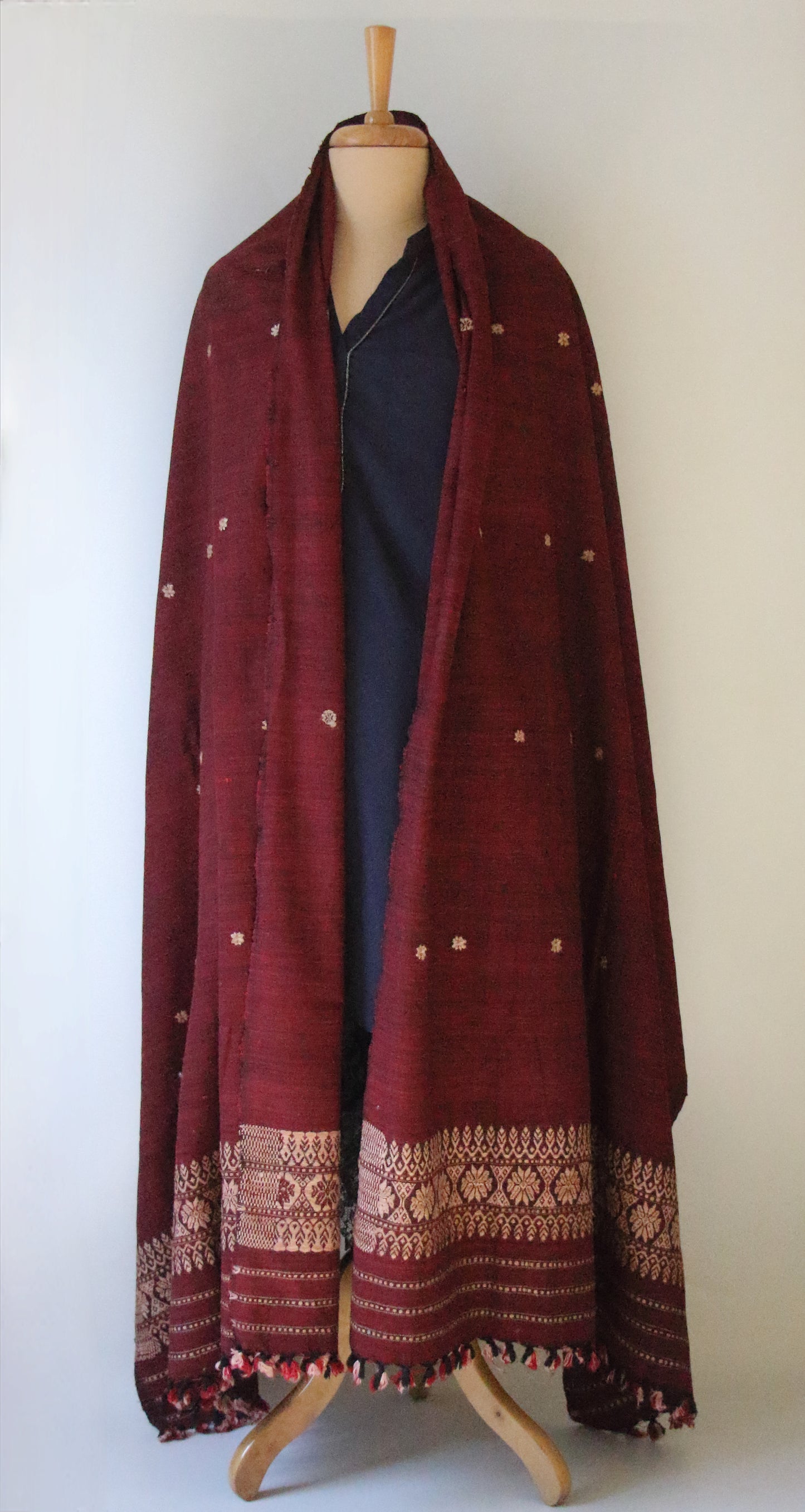 Handwoven Maroon Hand Spun Eri Silk Shawl From Assam
