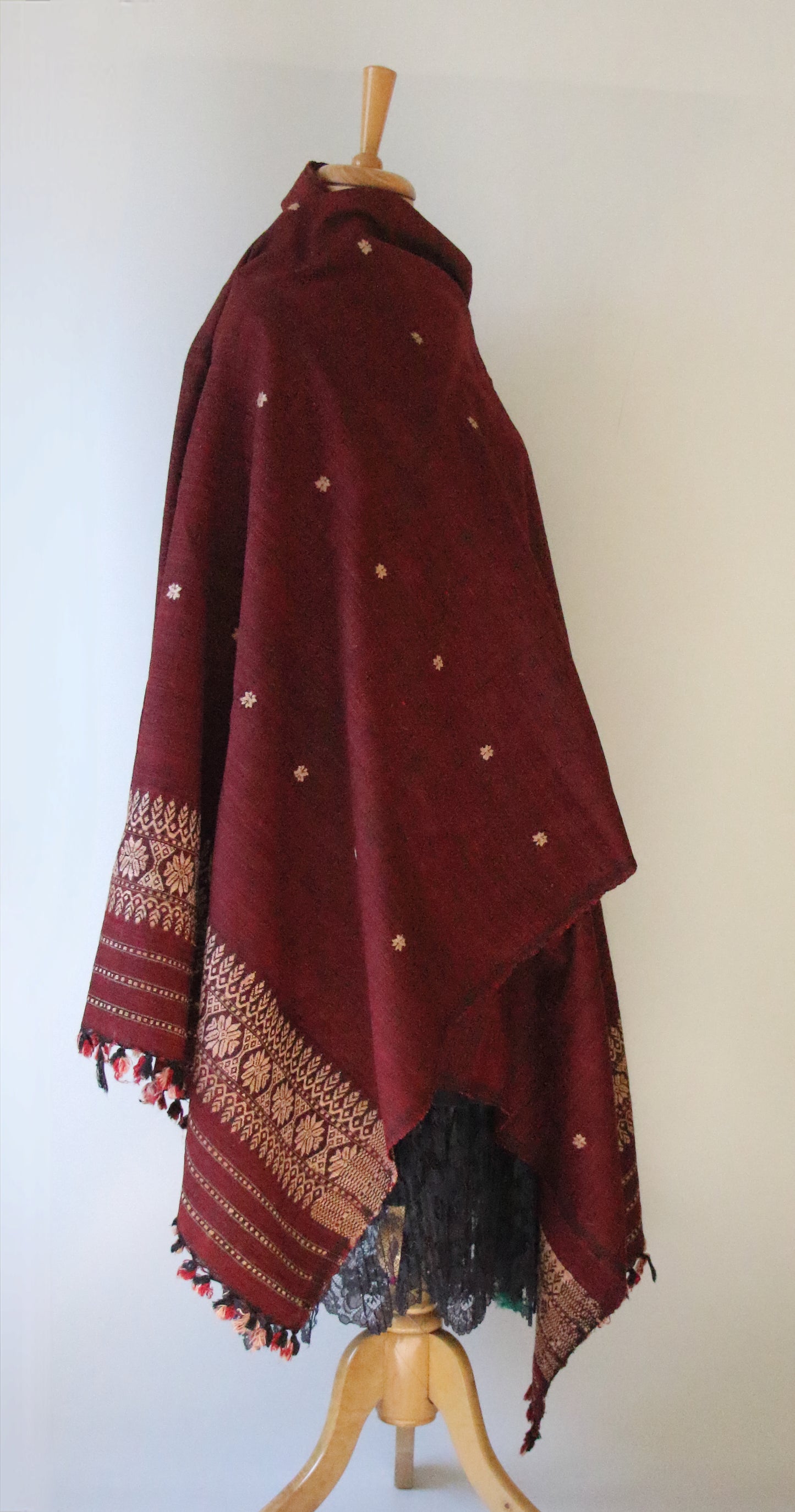 Handwoven Maroon Hand Spun Eri Silk Shawl From Assam