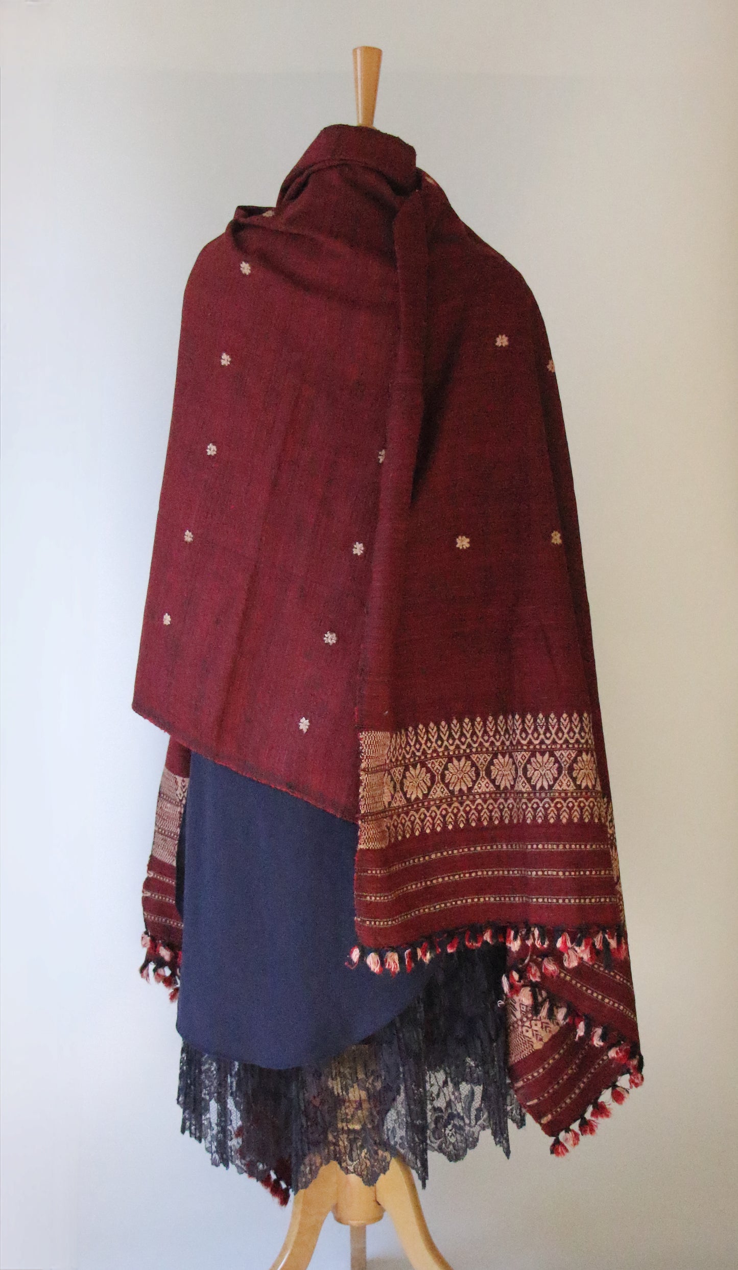 Handwoven Maroon Hand Spun Eri Silk Shawl From Assam