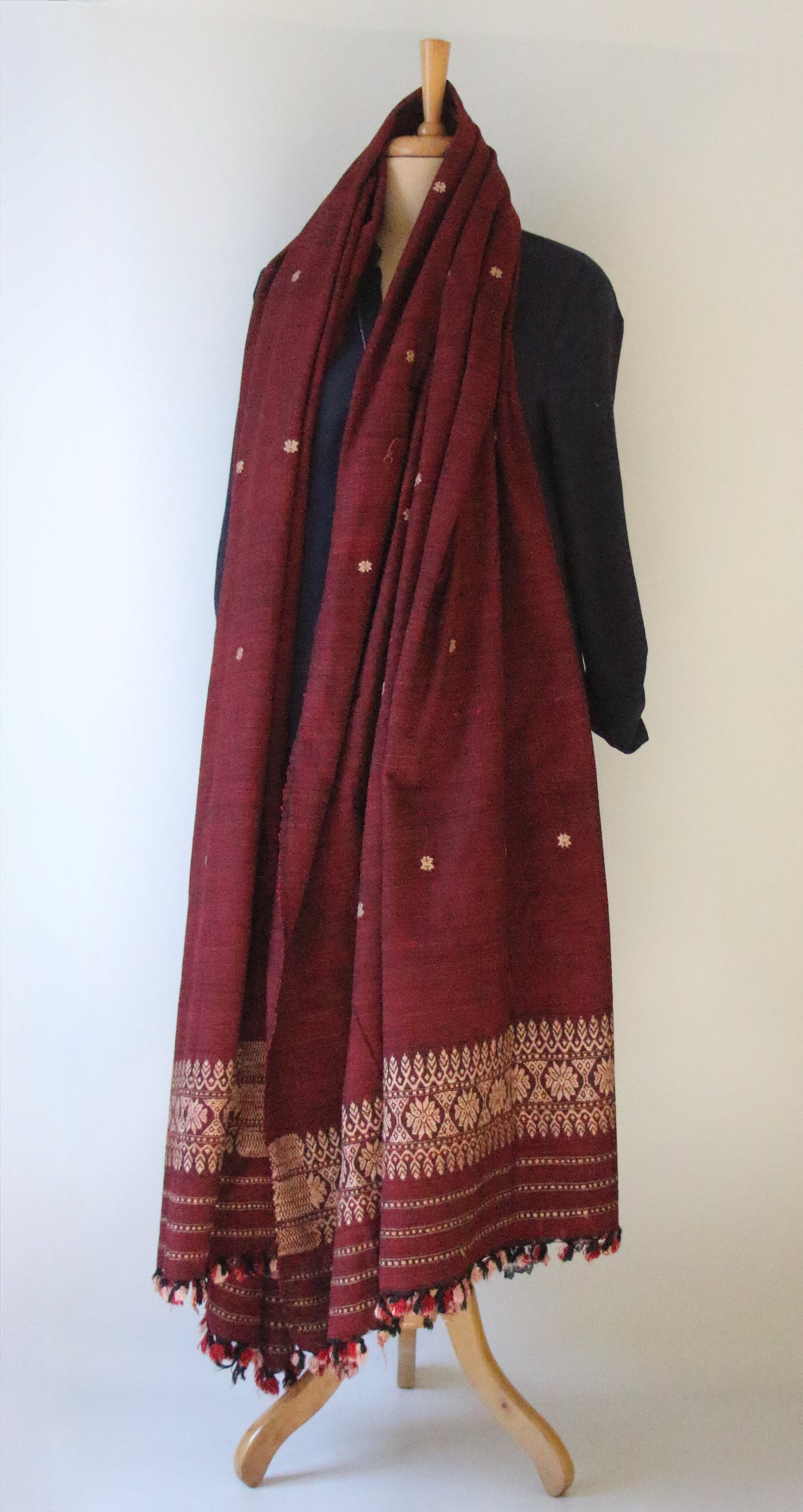 Handwoven Maroon Hand Spun Eri Silk Shawl From Assam