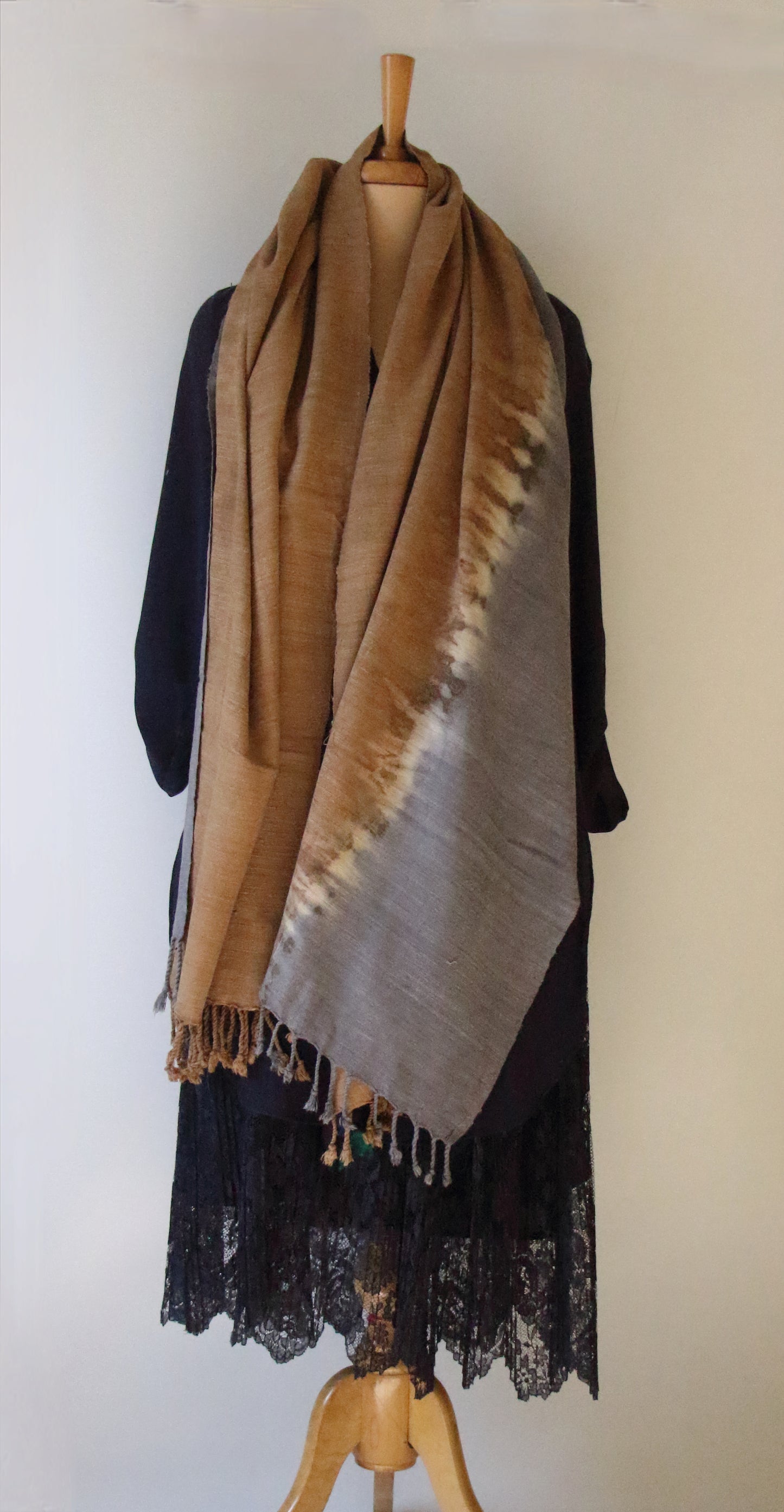 Tie & dye Handwoven Natural Dyed Eri Silk Throw / Shawl from Assam