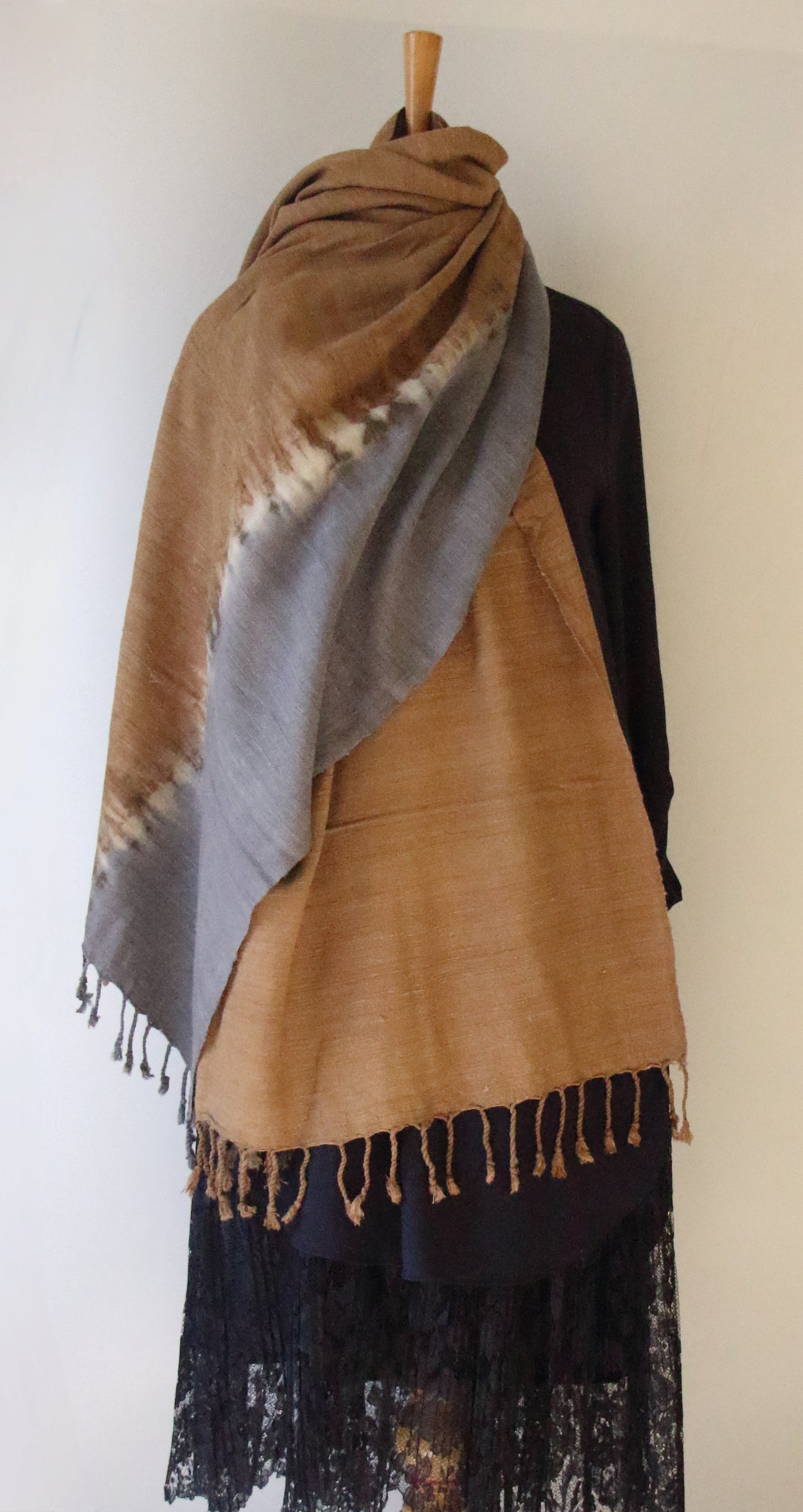 Tie & dye Handwoven Natural Dyed Eri Silk Throw / Shawl from Assam