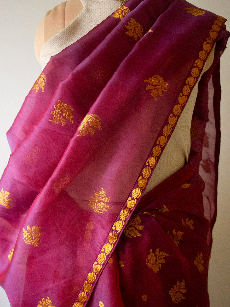 Wine Colour Traditional Handloom Mulberry Silk Mekhla Chador Set from Assam